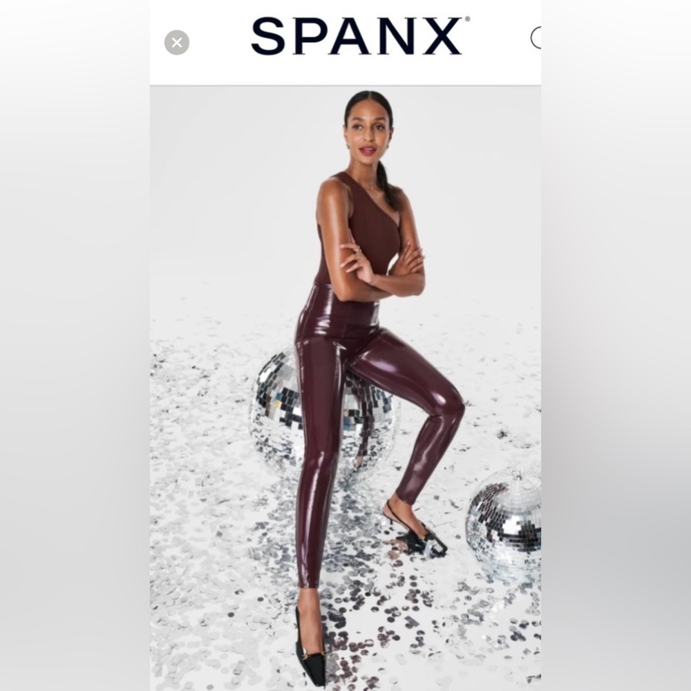 Brand New Burgundy Faux Patent Leather Leggings With Tags
